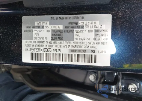 2019 Mazda Cx-5 Touring from USA, damaged, VIN JM3KFBCM1K1673675